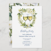 Elegante witte wijn bloemen volwassengeburtstag kaart (Voorkant / Achterkant)