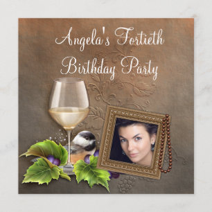 Elegante witte wijn vrouwen foto verjaardagsfeest kaart