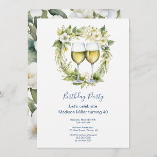 Elegante witte wijnbloemen volwassen verjaardag kaart