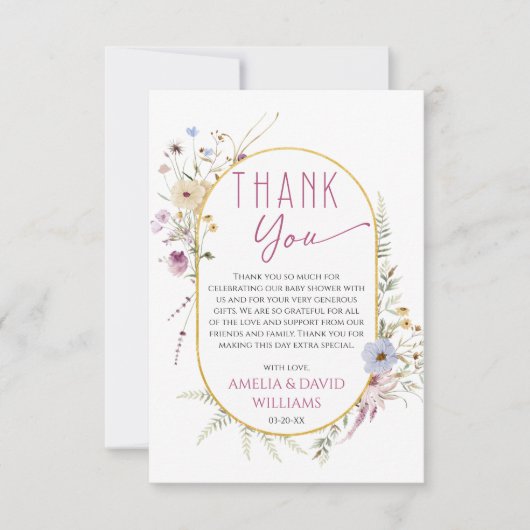 Elegante witte wilde bloem Baby shower dank u auto Bedankkaart (Voorkant)