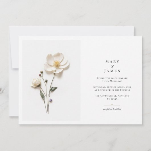 Elegante witte wilde bloem horizontale mooie bruil kaart (Voorkant)