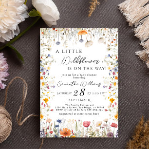 Elegante Witte Wilde Bloemen Baby Shower Kaart