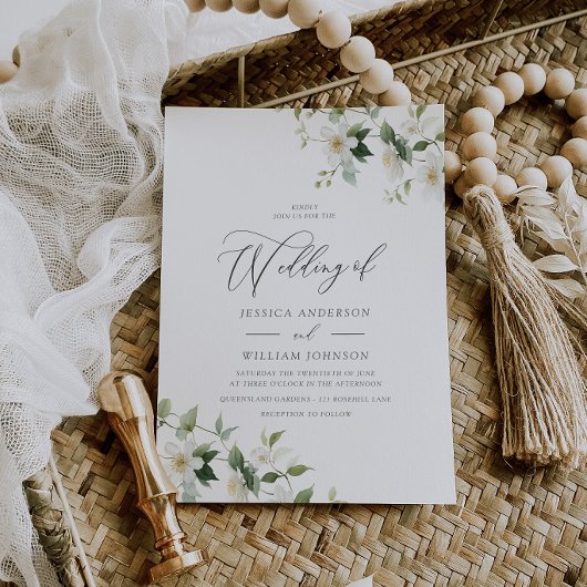 Elegante Witte Wilde Bloemen Bruiloft Kaart