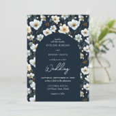 Elegante witte wilde bloemen weide blauwe boog kaart (Staand voorkant)