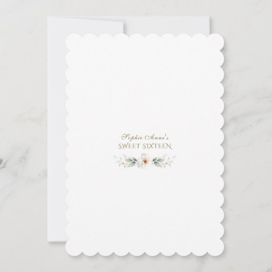Elegante Witte Wilde Rozen Gouden Sweet Sixteen  Kaart (Achterkant)