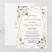 Elegante Witte Wilde Rozen Gouden Sweet Sixteen  Kaart (Voorkant / Achterkant)