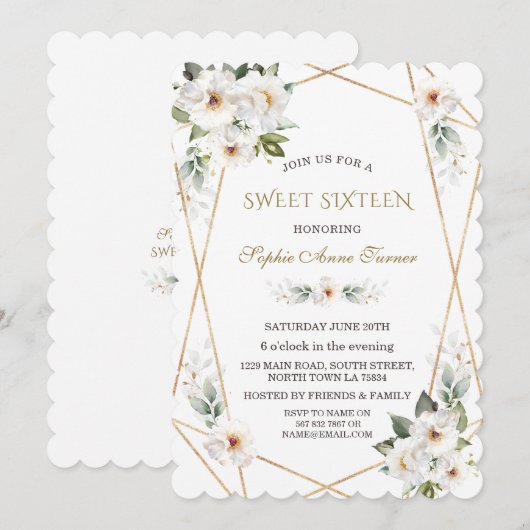 Elegante Witte Wilde Rozen Gouden Sweet Sixteen  Kaart (Voorkant / Achterkant)