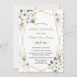 Elegante Witte Wilde Rozen Gouden Sweet Sixteen  Kaart