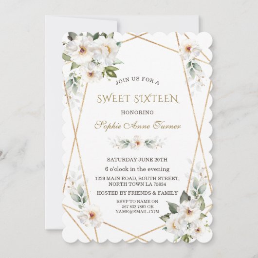 Elegante Witte Wilde Rozen Gouden Sweet Sixteen  Kaart (Voorkant)