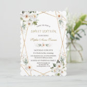 Elegante Witte Wilde Rozen Gouden Sweet Sixteen  Kaart (Staand voorkant)