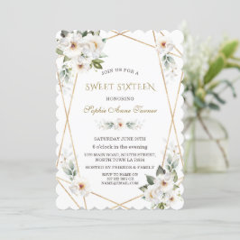 Elegante Witte Wilde Rozen Gouden Sweet Sixteen  Kaart