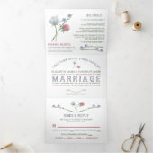 Elegante witte, Wildflower bruiloft suite Drieluik Uitnodiging (Binnen)