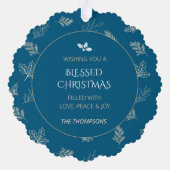 Elegante Witte Winter Bladeren Mistletoe Blauw Ornament Kaart (Achterkant)