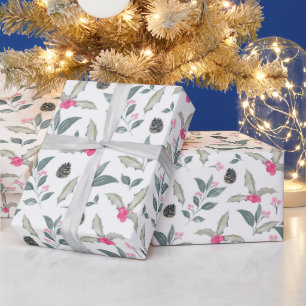Elegante Witte Winter Bloemen Waterverf Kerstmis Cadeaupapier