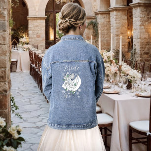 Elegante Witte Winter Fantasie Drakenrozen Bruilof Denim Jacket