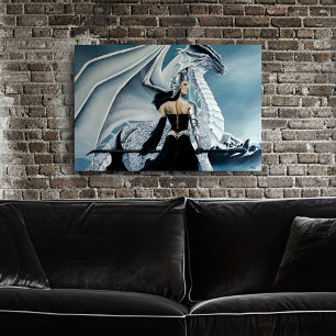 Elegante Witte Winter Gotische Drakenkoningin Fant Poster