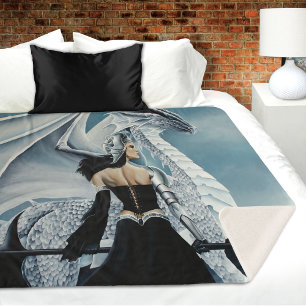 Elegante Witte Winter Gotische Drakenkoningin Fant Sherpa Deken