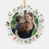 Elegante witte winter groen krans 1 foto keramisch ornament (Voorkant)