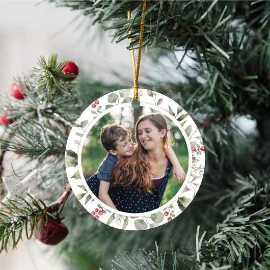 Elegante witte winter groen krans 1 foto keramisch ornament