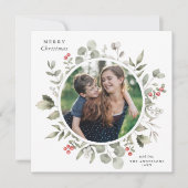 Elegante witte winter groen krans fotoplein feestdagenkaart (Voorkant)