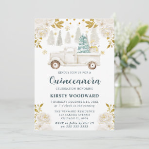 Elegante witte winter vrachtwagen Quinceanera Kaart