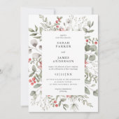 Elegante witte winter Waterverf groen bruiloft Kaart (Voorkant)