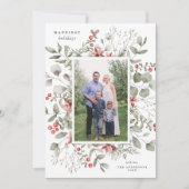 Elegante witte winter Waterverf groen foto Feestdagenkaart (Voorkant)