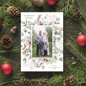 Elegante witte winter Waterverf groen foto Feestdagenkaart