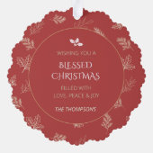 Elegante witte winterbladeren Mistletoe Red Ornament Kaart (Achterkant)