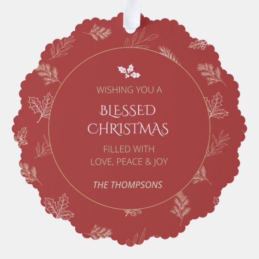 Elegante witte winterbladeren Mistletoe Red Ornament Kaart (Achterkant)