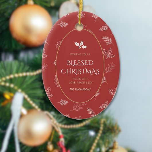 Elegante witte winterbladeren rode miskletoe keramisch ornament