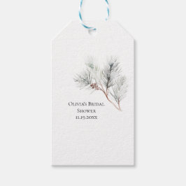Elegante witte winterdennen bruidsdouche cadeaulabel