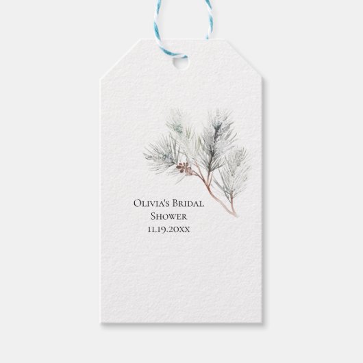 Elegante Witte Winterdennen Bruidsdouche Cadeaulabel (Voorkant)