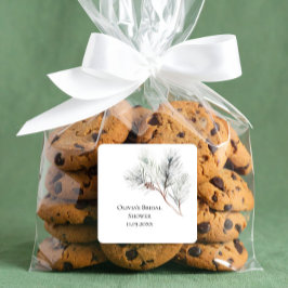 Elegante witte winterdennen bruidsdouche vierkante sticker