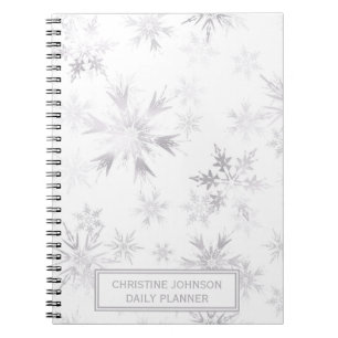 Elegante Witte Winterse Sneeuwvlokken Notitieboek