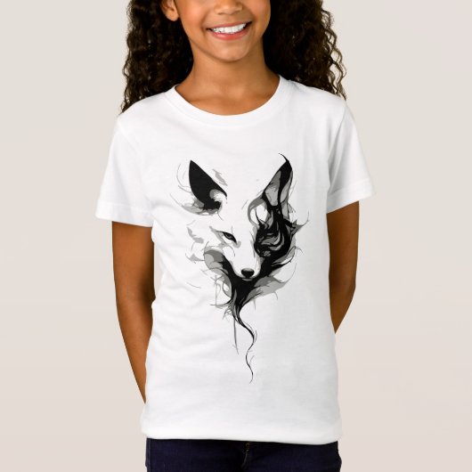 Elegante witte wolf kunst in zwarte inkt t-shirt (Voorkant)