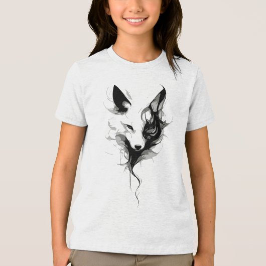 Elegante witte wolf kunst in zwarte inkt Tri-Blend shirt (Voorkant)