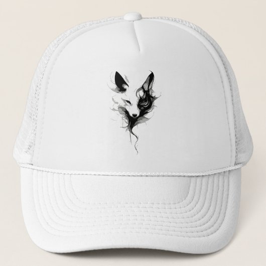 Elegante witte wolf kunst in zwarte inkt trucker pet (Voorkant)