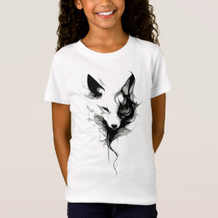 Elegante Witte Wolfskunst in Zwarte Inkt T-shirt