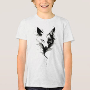 Elegante Witte Wolfskunst in Zwarte Inkt Tri-Blend Shirt