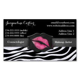 Elegante Witte Zebra Glitter Kiss Cosmetologist Magnetisch Visitekaartje