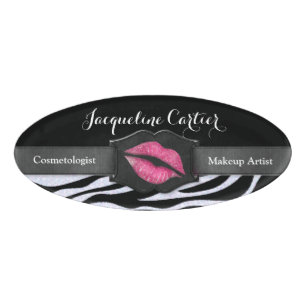Elegante Witte Zebra Glitter Kiss Ovale Naam Tag