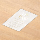 Elegante Witte Zee Glas Monogram Gouden Huwelijk Acryl Uitnodigingen (Laagn)