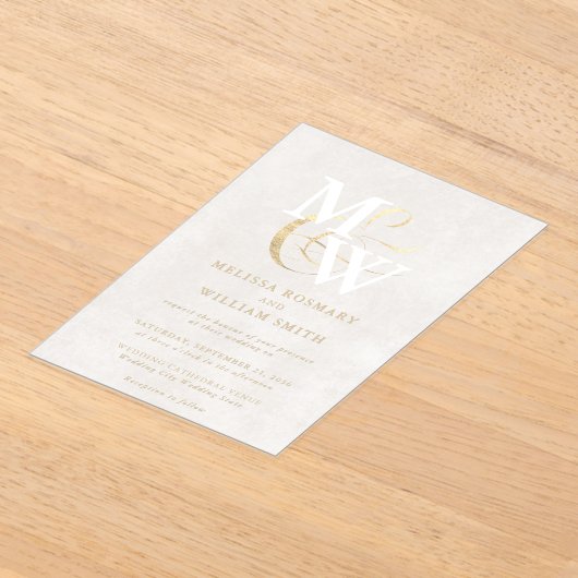 Elegante Witte Zee Glas Monogram Gouden Huwelijk Acryl Uitnodigingen (Laagn)