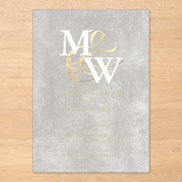 Elegante Witte Zee Glas Monogram Gouden Huwelijk Acryl Uitnodigingen