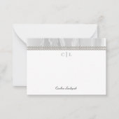 Elegante witte zijde & parels monogram notitiekaartje (Voorkant)