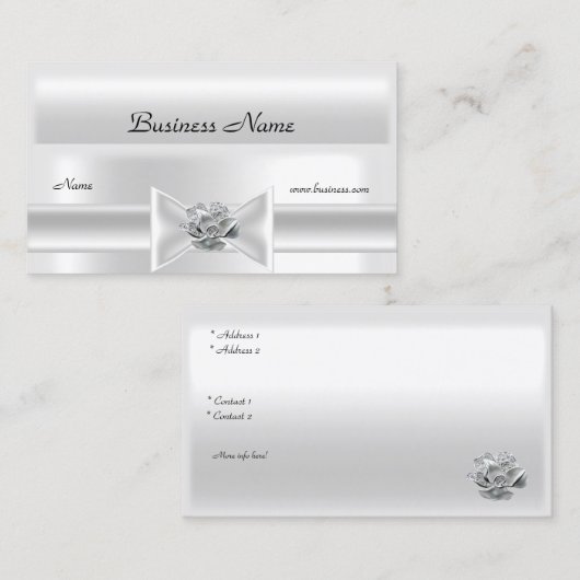 Elegante Witte Zijde Zilveren Bow Jewel Visitekaartje (Voorkant / Achterkant)