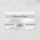 Elegante Witte Zijde Zilveren Bow Jewel Visitekaartje (Voorkant)
