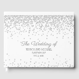 Elegante witte zilveren diamant glinsterende bruil gastenboek