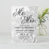 Elegante witte zilveren fractal bruiloft kaart (Staand voorkant)